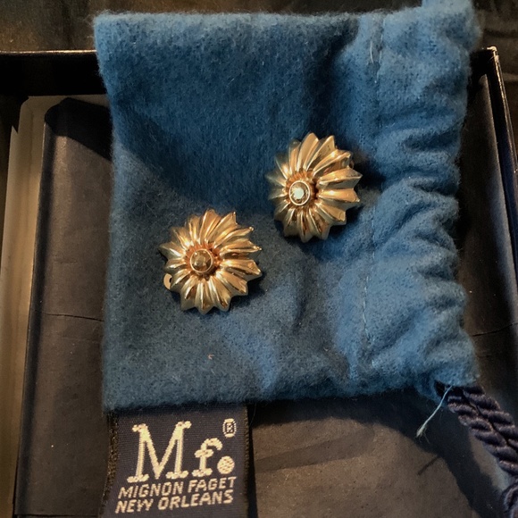 Mignon Faget 14K gold sunflower clip earrings - Picture 1 of 7